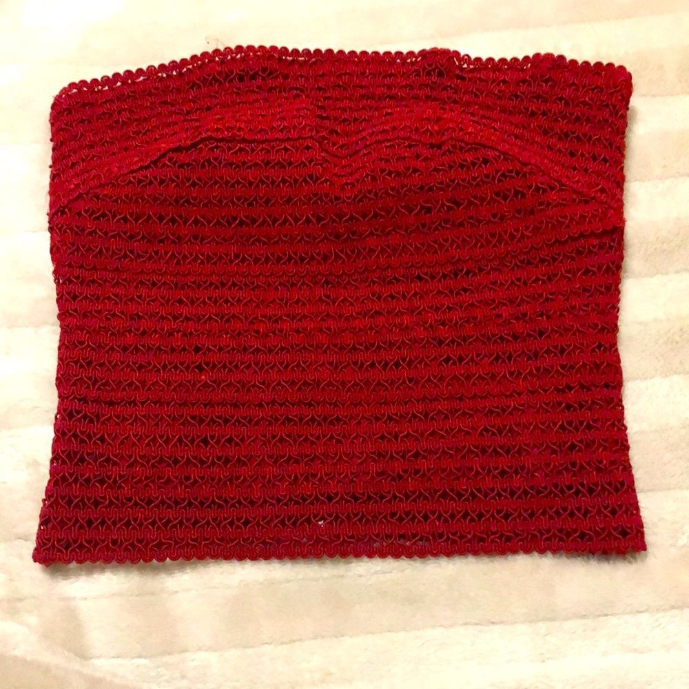 Cute red tube top knit lace cotton crop top dressy